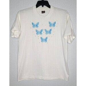 Vintage 90s Women's‎ XL T-Shirt White Single Stitch Best Tag Butterflies Stars